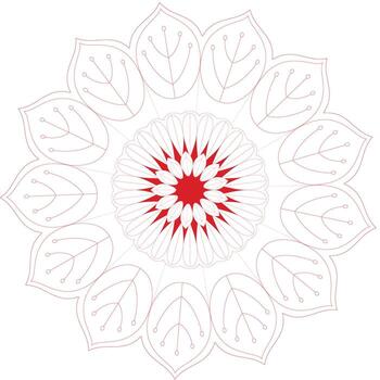 Delicate Floral Mandala Design with Intricate Leaf and Petal Patterns in Red and White for Creative Projects and Artistic Backgrounds vector