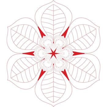 Elegant red and white floral mandala design element featuring stylized leaves and intricate geometric patterns for backgrounds and creative projects with a modern aesthetic vector