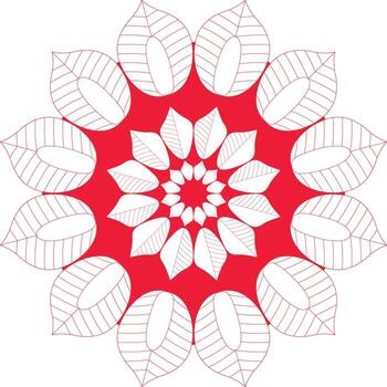 Elegant Red and White Floral Mandala Design Creating a Symmetrical Pattern with Delicate Leaf Shapes Perfect for Backgrounds and Decorative Elements vector