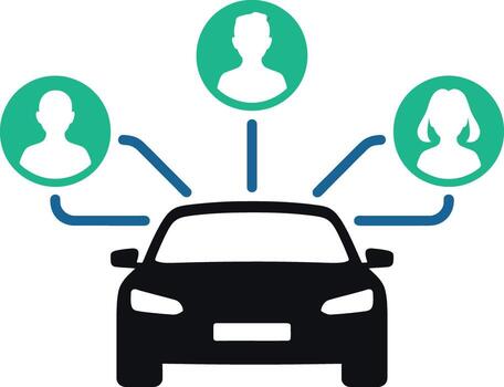 Visual representation of a connected network for car sharing and ride hailing services, showcasing urban mobility solutions. vector