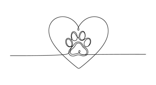 corazón pata impresión continuo línea Arte vector
