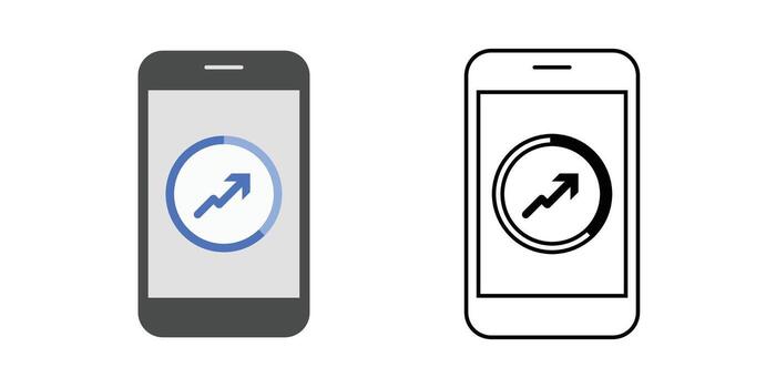 Goal tracker dashboard icon showing a smartphone with a rising progress ring. Perfect for habit tracking apps, productivity systems, and performance progress visuals. vector