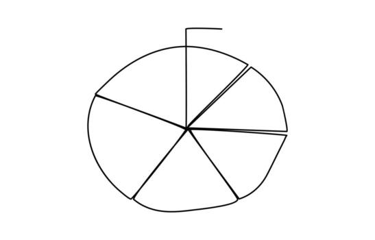 Continuous one line drawing of pie chart with exploded segment minimal hand drawn illustration vector