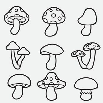set of mushroom with outline style good for icon, symbol, element design, coloring book, etc vector