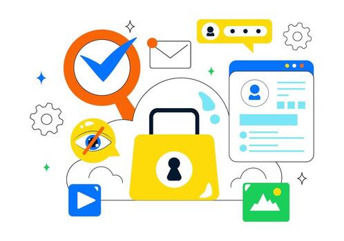 digital proteccion ilustración con candado símbolo, seguro documentos, y ciber red la seguridad concepto vector