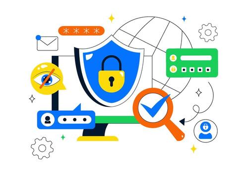 la seguridad cibernética ilustración demostración datos intimidad con digital bloquear y protegido archivos en pantalla antecedentes vector