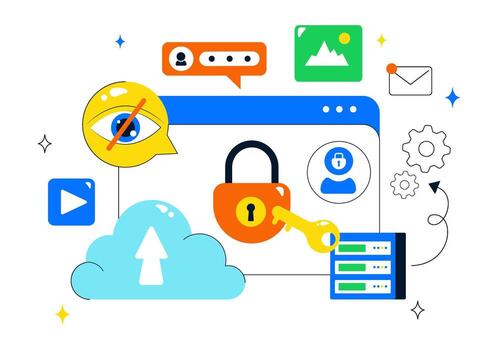 Confidential Data Illustration Featuring Encrypted Files, Digital Lock, and Safe Network Concept vector