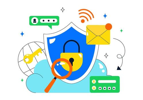 datos proteccion ilustración presentando digital cerrar con llave, red proteger, y seguro nube almacenamiento concepto vector