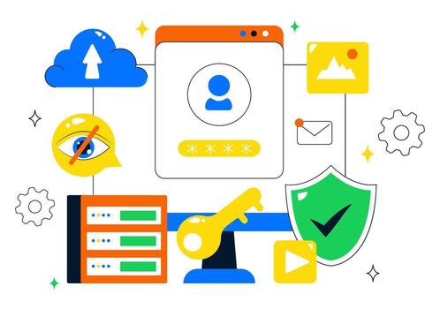 Internet seguridad ilustración representando en línea datos seguridad, proteger símbolo, y intimidad interfaz vector