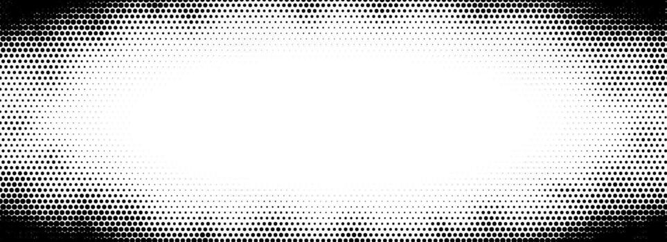 trama de semitonos degradado textura. grunge punto ruido enfocar efecto modelo fondo de pantalla. desvanecimiento radial punteado marco antecedentes. cómic granoso halfton patern fondo. dibujos animados popular Arte frontera cubrir textura vector