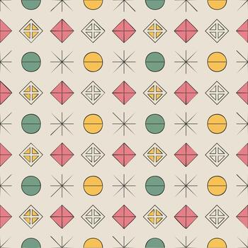 Geometric Shape Pattern -Colorful Minimal Circles and Diamonds Design vector