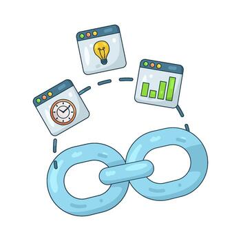 ilustración de enlace edificio con analítica vector