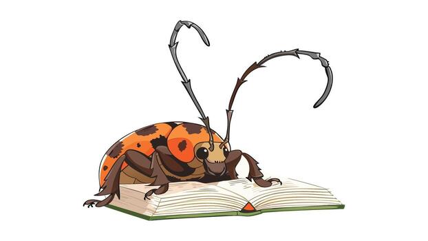 Intricate insect sculpture resting on an open book vector