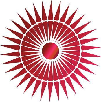 Geometric sunburst design features a central gradient circle and pointed red rays creating harmony vector