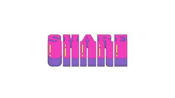animerad cta knapp dela med sig i dynamisk vaporwave typografi. uppkopplad gemenskap. media delning. posta engagemang. slät text animering med skiktad skuggor glidning upp och ner. retro Vinka rörelse grafik video