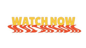 animerad djärv cta knapp Kolla på nu med dynamisk förvrängd skugga. uppkopplad innehåll befordran. Miniatyr, visare engagemang. orange text animering med psychedelic vågig effekt. 70s skraj rörelse grafik video