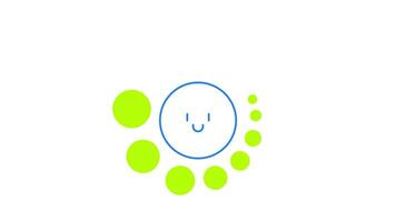 Smiling face with rotating bright green solid dots loading animation. Positive blue outline spinner. Animated throbber on transparent. UI design element 4K for download, upload, update, waiting video
