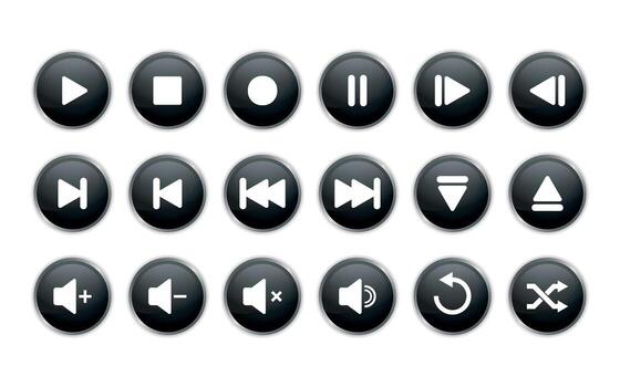 Media Control Button Icon Set in Glossy Black Style vector