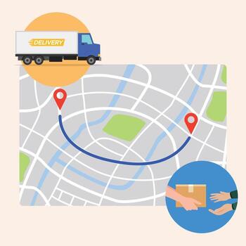 Delivery truck on a map with package vector