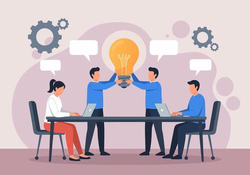 Teamwork concept, brainstorming session, idea generation, business meeting to find solutions vector