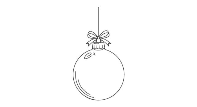A minimalist continuous line drawing of a classic Christmas bauble with a ribbon bow, representing festive symbols and holiday cheer in a simple artistic style vector