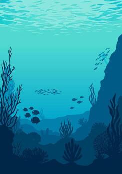 Underwater world of vibrant coral reefs teeming with schools of fish and marine life, showcasing a dynamic ocean ecosystem vector