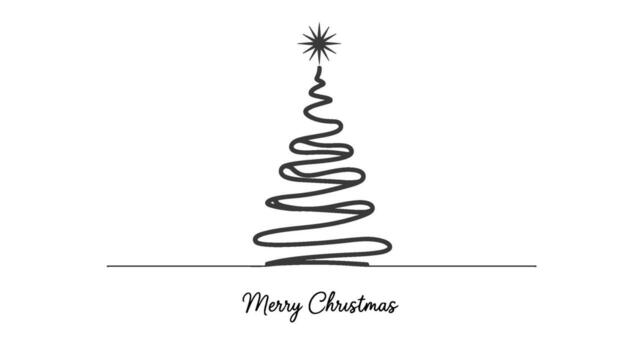 Merry Christmas Tree Continuous Single Line Drawing in One Stroke vector