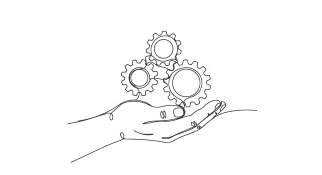 One line, single continuous drawing of a hand supporting mechanical gears, EPS design concept vector