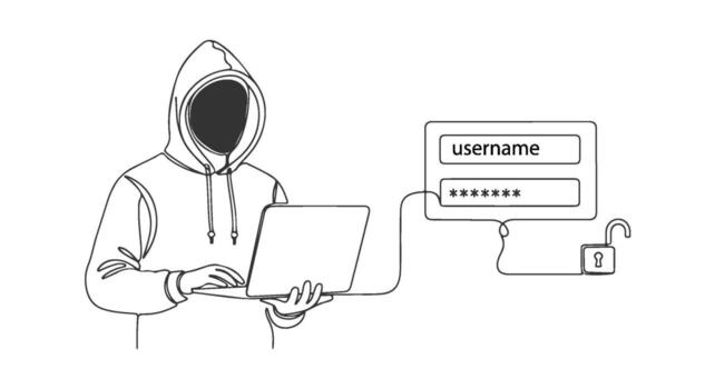 hacker continuo línea dibujo uno línea Arte de ciber seguridad y acceso, contraseña hackear vector