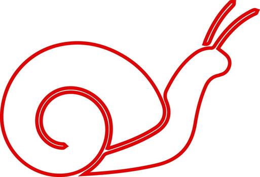 Simple red outline drawing of a snail moving forward vector