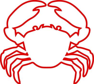 Red outline of a crab with claws raised on a white background vector