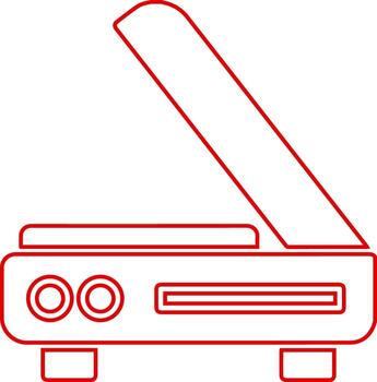 Red line art icon of an open scanner device vector