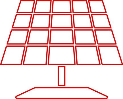 Simple red outline icon of a solar panel array vector