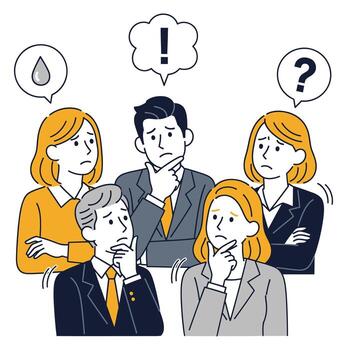 Business team problem solving brainstorming confusion decision making uncertainty solution strategy meeting concept vector