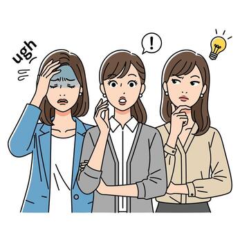 Three business women brainstorming ideas problem solving teamwork collaboration innovation solution success vector