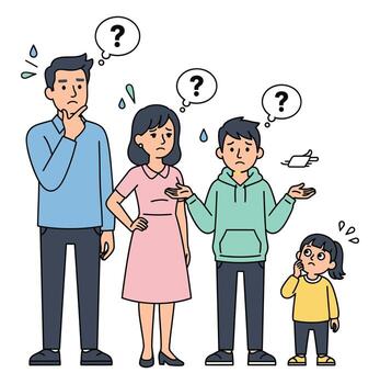 Family problem solving concept illustration with question mark and confused expression design vector