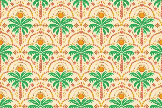 sin costura tropical palma árbol modelo con luz de sol y floral elementos para verano diseño. vector