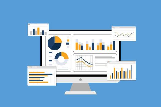 Charts and graphs on computer screen vector