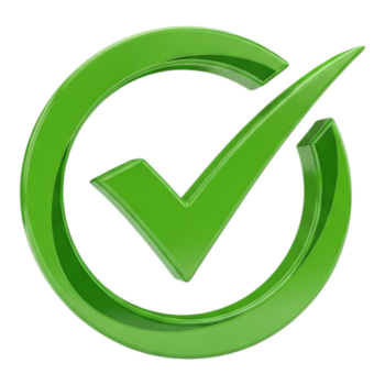 A vibrant green checkmark inside a circular frame, signifying completion and correctness, isolated on transparent background png