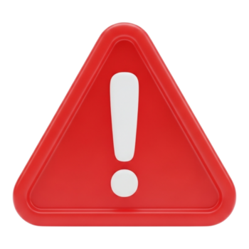 A red triangular warning sign with a white exclamation mark, isolated on a transparent background png
