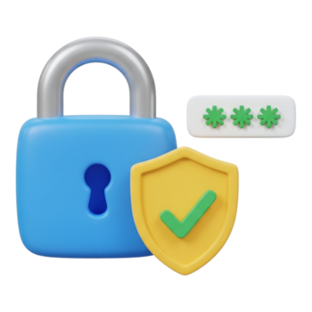 Secure padlock icon with shield and password input, representing digital security and privacy isolated on transparent background png
