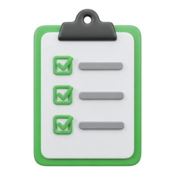 een 3d geven van een klembord met een checklist en drie voltooid taken, geïsoleerd Aan transparant achtergrond png