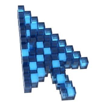 un 3d prestados azul pixelado computadora cursor aislado en transparente antecedentes png