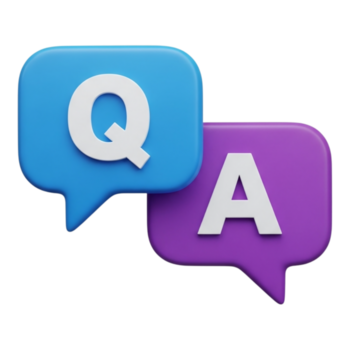 twee babbelen bubbels, een blauw met een q en een Purper met een a, vertegenwoordigen vragen en antwoorden, geïsoleerd Aan transparant achtergrond png