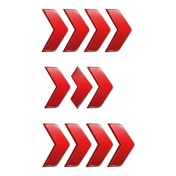 tre rader av röd pilar pekande till de höger, isolerat på transparent bakgrund png