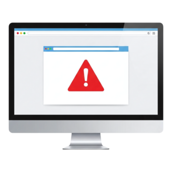 en modern dator övervaka visning en röd varning triangel med ett utrop mark i en browser fönster, isolerat på transparent bakgrund png