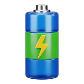 3d batteria icona con un' verde gruppo musicale e giallo fulmine bullone simbolo, isolato su trasparente sfondo png