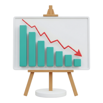 lavagna visualizzazione un' verso il basso trend bar grafico e rosso linea grafico, isolato su trasparente sfondo png