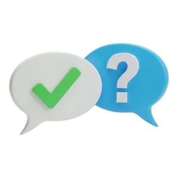 dois discurso bolhas, 1 com uma verde marca de verificação e a de outros com uma questão marca, isolado em transparente fundo png