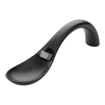 Black digital measuring spoon with a curved handle and lcd screen, isolated on transparent background png